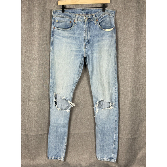 Levis Jeans Mens 34x33 Blue Light Wash 512 Regular Distressed Slim Ankle - Picture 1 of 14